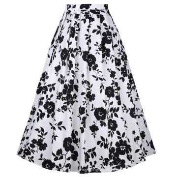 Belle Poque Vintage Retro élastique à la taille en coton A-Line Swing Long Skirt BP000324-1